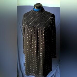 A New Day Smocked Shift Mini Dress with Gold Foil‎ Black Medium Elastic Neckline